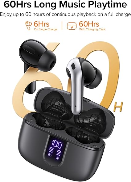 Bluetooth Headphones with Active Noise Cancelling (ANC), Wireless Over Ear Bluetooth Headsets with 35H Playtime, HiFi Stereo Foldable Headphones with Foam Ear Cups for Sports, Travel, Black